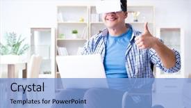  Presentation with virtual reality medical - Audience pleasing slide set consisting of cyber sickness - freelance student studying with laptop backdrop and a  colored foreground