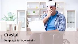  Presentation with virtual reality - Presentation theme enhanced with cyber sickness - freelance student studying with laptop background and a soft green colored foreground