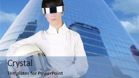  Presentation with astronaut - Cool new PPT theme with cyber space - futuristic spaceship aircraft astronaut helmet backdrop and a light blue colored foreground