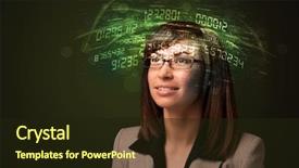  Presentation with high tech grilling - Slides with cyber technology - business woman looking at high background and a wine colored foreground