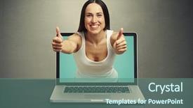  Presentation with stretching - Presentation theme featuring cyber technology - smiley woman stretching background and a  colored foreground