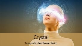  Presentation with hologram - Audience pleasing PPT theme consisting of cyber technology - young woman in white backdrop and a yellow colored foreground