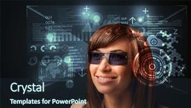  Presentation with high tech technology - Amazing presentation theme having cyber technology - young woman looking with futuristic backdrop and a wine colored foreground