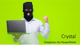  Presentation with computer hacker - PPT theme having cyber terrorism - business hacker man holding background and a yellow colored foreground