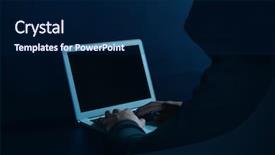  Presentation with hacker - Amazing theme having cyber terrorism - hacker using laptop on dark backdrop and a navy blue colored foreground
