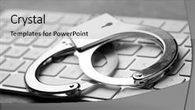  Presentation with terrorism - Amazing presentation having cyber terrorism - handcuffs on computer keyboard closeup backdrop and a light gray colored foreground