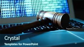  Presentation with terrorism - Colorful theme enhanced with cyber terrorism - judge gavel on laptop keyboard backdrop and a ocean colored foreground
