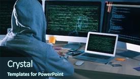  Presentation with terrorism - Audience pleasing theme consisting of cyber terrorism - man wearing hoodie hacking server backdrop and a ocean colored foreground