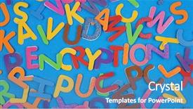  Presentation with encryption - Colorful PPT layouts enhanced with cyber war - encryption and other random alphabets backdrop and a teal colored foreground