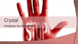  Presentation with cyber war - Slide deck enhanced with cyber war - stop written on hand isolated background and a coral colored foreground