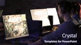  Presentation with video game 3d play games - Theme with cyber war - young people playing video games background and a  colored foreground