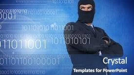  Presentation with hacker - Cool new slide set with cyber wellness - hacker with hood and arms backdrop and a ocean colored foreground
