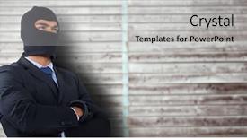  Presentation with hacker - Theme featuring cyber wellness - male hacker standing with arms background and a light gray colored foreground