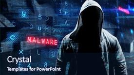  Presentation with cyber crime hood and mask - Cool new theme with cyber wellness - portrait of confident man backdrop and a navy blue colored foreground