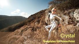  Presentation with cyber security tiitle - Presentation theme having cyber woman in a mountains background and a tawny brown colored foreground