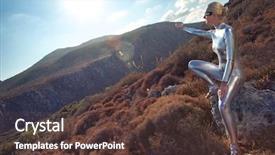  Presentation with cyber security tiitle - Amazing PPT theme having cyber woman in the mountains backdrop and a tawny brown colored foreground