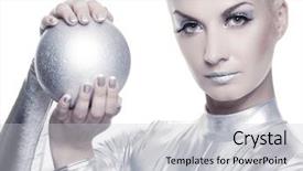  Presentation with cyber - Slides featuring cyber woman with silver ball background and a light gray colored foreground