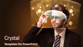  Presentation with futuristic - Cool new slide deck with cyber world - young man looking at futuristic backdrop and a wine colored foreground