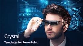  Presentation with futuristic glasses - Presentation theme having cyber world - young man looking with futuristic background and a navy blue colored foreground