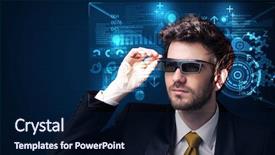  Presentation with futuristic glasses - Presentation theme featuring cyber world - young man looking with futuristic background and a navy blue colored foreground