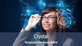  Presentation with futuristic glasses - Audience pleasing presentation consisting of cyber world - young woman looking with futuristic backdrop and a ocean colored foreground