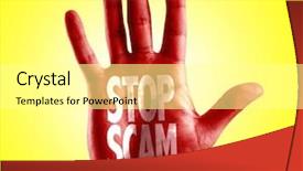  Presentation with scam - Slide deck featuring cybercrime awareness - stop scam written on hand background and a white colored foreground