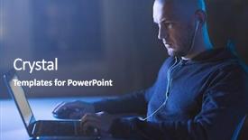  Presentation with computer attack - Colorful presentation theme enhanced with cybercrime hacking and technology concept backdrop and a ocean colored foreground