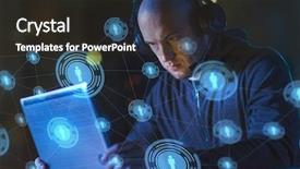  Presentation with computer attack - Presentation enhanced with cybercrime hacking and technology concept background and a wine colored foreground