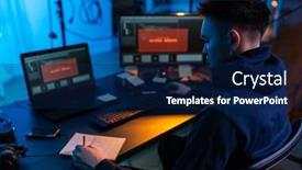  Presentation with computer hacking - Presentation theme enhanced with cybercrime-hacking-and-technology-concept background and a navy blue colored foreground