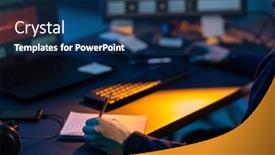  Presentation with computer attack - Presentation design having cybercrime-hacking-and-technology-concept background and a navy blue colored foreground