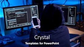  Presentation with computer virus - Slide set with cybercrime-hacking-and-technology-concept background and a navy blue colored foreground