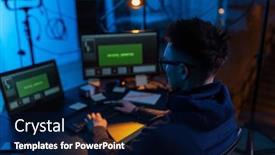  Presentation with computer virus - Theme consisting of cybercrime-hacking-and-technology-concept background and a navy blue colored foreground