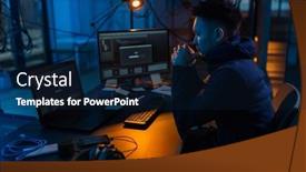  Presentation with computer attack - PPT layouts having cybercrime-hacking-and-technology-concept background and a navy blue colored foreground