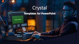  Presentation with computer attack - Presentation theme with cybercrime-hacking-and-technology-concept background and a navy blue colored foreground