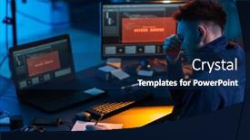  Presentation with computer hacking - Presentation featuring cybercrime-hacking-and-technology-concept background and a navy blue colored foreground