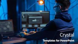  Presentation with computer attack - Theme featuring cybercrime-hacking-and-technology-concept background and a navy blue colored foreground
