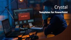  Presentation with computer attack - Slide set having cybercrime-hacking-and-technology-concept background and a navy blue colored foreground