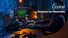  Presentation with computer virus - Presentation theme enhanced with cybercrime-hacking-and-technology-concept background and a navy blue colored foreground