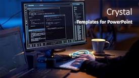  Presentation with computer hacking - Presentation theme consisting of cybercrime-hacking-and-technology-concept background and a navy blue colored foreground