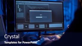  Presentation with computer virus - Slide deck with cybercrime-hacking-and-technology-concept background and a navy blue colored foreground