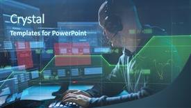  Presentation with computer virus - Slide deck having hacker in headset with access background and a ocean colored foreground