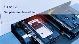  Presentation with factory - Slide set consisting of cybernetic - factory for production of mobile background and a sky blue colored foreground