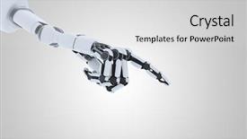  Presentation with futuristic - Presentation design with cybernetic - futuristic robot hand showing gesture background and a light gray colored foreground
