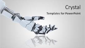  Presentation with robot - Audience pleasing presentation design consisting of cybernetic - futuristic robot hand showing gesture backdrop and a light gray colored foreground