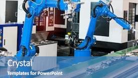  Presentation with manufacture - Cool new slides with cybernetic - industrial robot with conveyor backdrop and a teal colored foreground