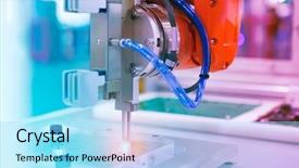  Presentation with manufacture - Presentation with cybernetic - industrial robot with conveyor background and a arctic colored foreground