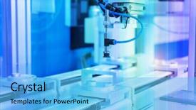  Presentation with robot - PPT theme featuring cybernetic - industrial robot with vacuum suckers background and a light blue colored foreground