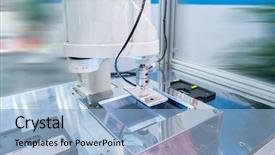  Presentation with industrial robot - Audience pleasing theme consisting of cybernetic - industrial robot working in phone backdrop and a light blue colored foreground