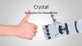  Presentation with robot - Slide set enhanced with cybernetic - robot and man hands showing background and a light gray colored foreground