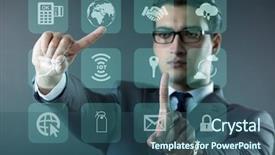  Presentation with trading online - Colorful slide deck enhanced with cybersecurity - businessman in online trading backdrop and a  colored foreground